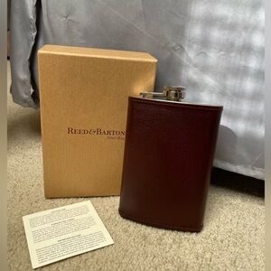 Reed & Barton Brown Leather Hudson Flask New in Box - Never opened never used